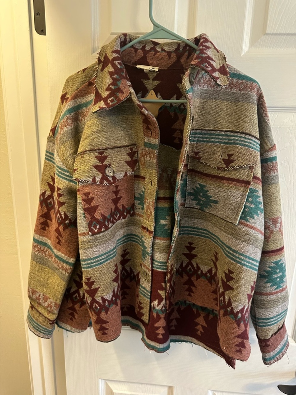 Oversized Boho Aztec Pattern Shacket Jacket - 1 button needing to be added